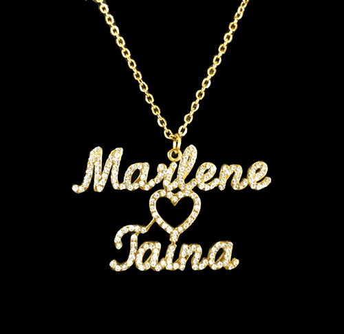 Personalized diamante crystal name plate necklace vendors wholesale custom rhinestone logo brooch pins bulk suppliers and factory